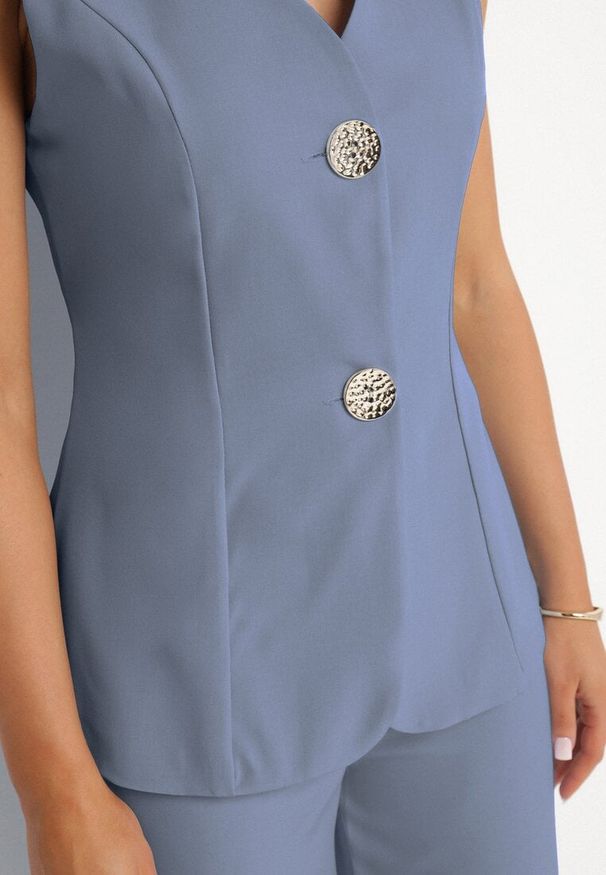 Born2be - Niebieski Komplet w Stylu Garniturowym z Kamizelką i Klasycznymi Spodniami Ronthia. Kolor: niebieski