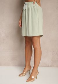 Renee - Jasnozielone Szorty z Bawełną High Waist Ozdobione Sznurkiem Talanisse. Okazja: na co dzień, na spacer. Stan: podwyższony. Kolor: zielony. Materiał: bawełna. Wzór: aplikacja. Styl: klasyczny, elegancki, casual