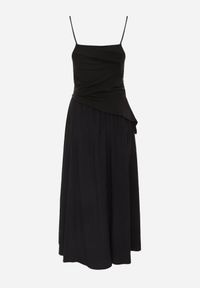 Renee - Czarna Sukienka z Bawełny na Ramiączkach z Asymetryczną Warstwą w Talii Petimelle. Okazja: na co dzień. Typ kołnierza: dekolt kwadratowy. Kolor: czarny. Wzór: gładki. Typ sukienki: asymetryczne. Materiał: bawełna. Długość rękawa: na ramiączkach. Sezon: lato. Styl: casual #8