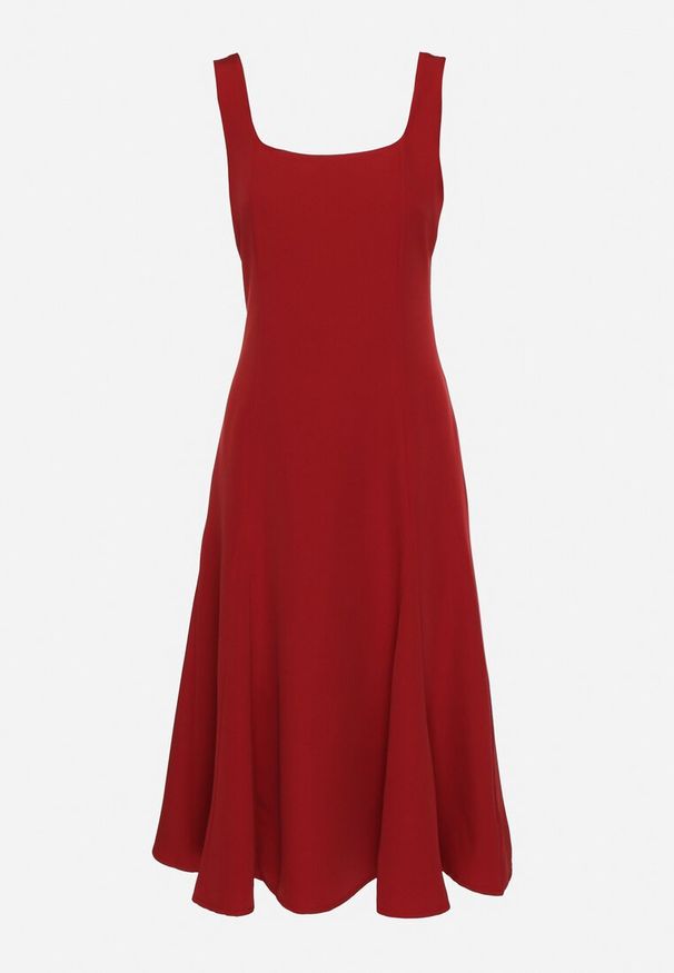 Born2be - Bordowa Klasyczna Sukienka o Rozkloszowanym Kroju Delure. Okazja: na imprezę. Typ kołnierza: dekolt kwadratowy. Kolor: czerwony. Wzór: aplikacja. Styl: klasyczny