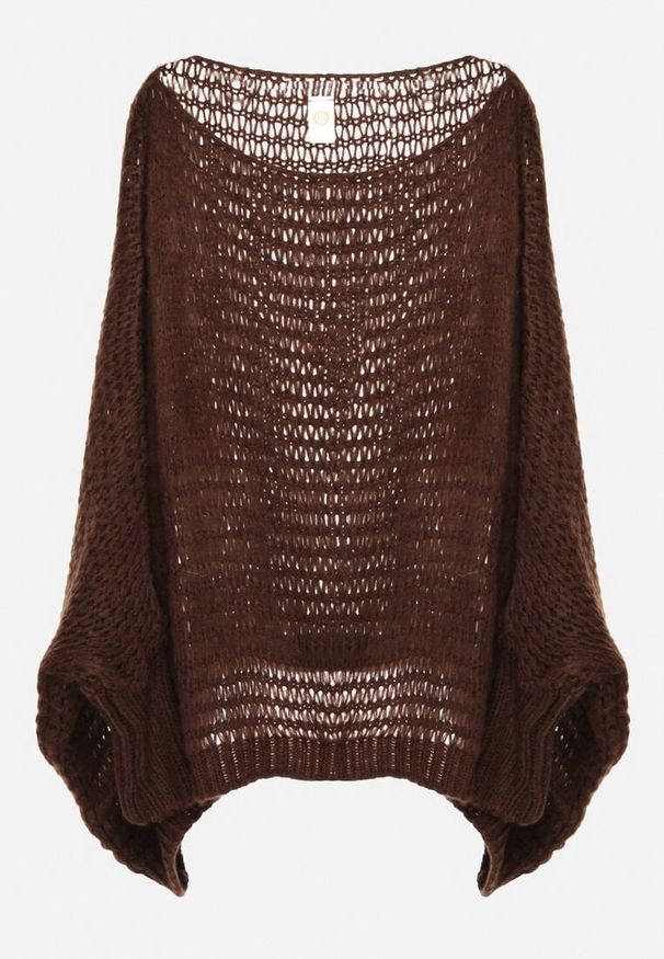 Born2be - Brązowy Luźny Sweter w Stylu Ponczo Kossela. Okazja: na co dzień. Typ kołnierza: dekolt w łódkę. Kolor: brązowy. Materiał: jeans. Styl: wizytowy, casual