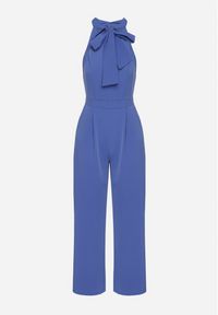 Born2be - Niebieski Kombinezon Bez Rękawów z Ozdobnym Wiązaniem i Szerokimi Nogawkami Silarine. Okazja: na co dzień. Kolor: niebieski. Materiał: jeans. Długość rękawa: bez rękawów. Styl: sportowy, klasyczny, casual, elegancki #2