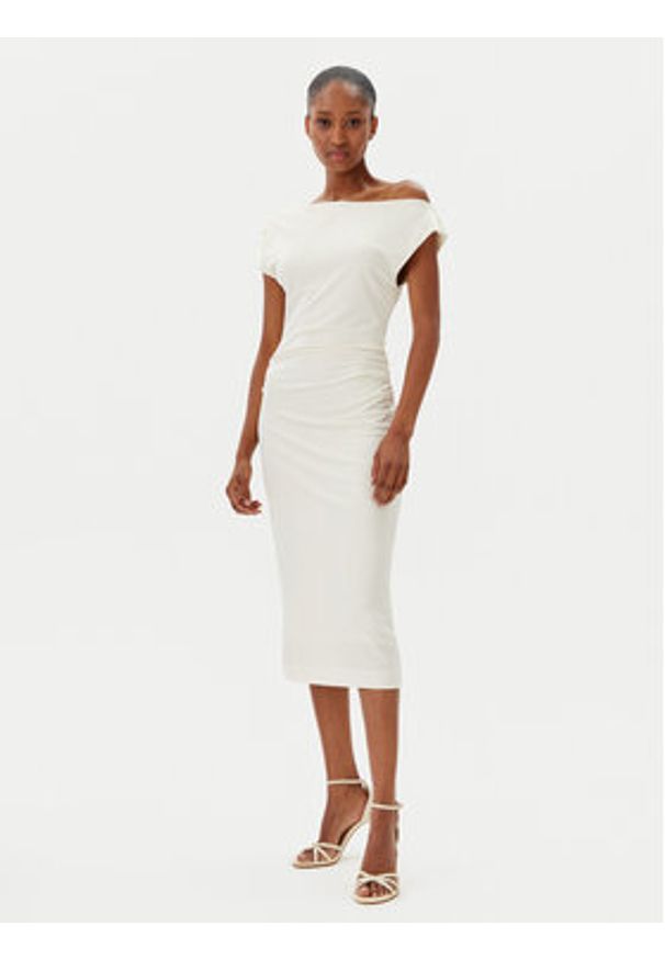 BOSS Sukienka koktajlowa Etrimi2 50540871 Écru Slim Fit. Materiał: wiskoza. Styl: wizytowy