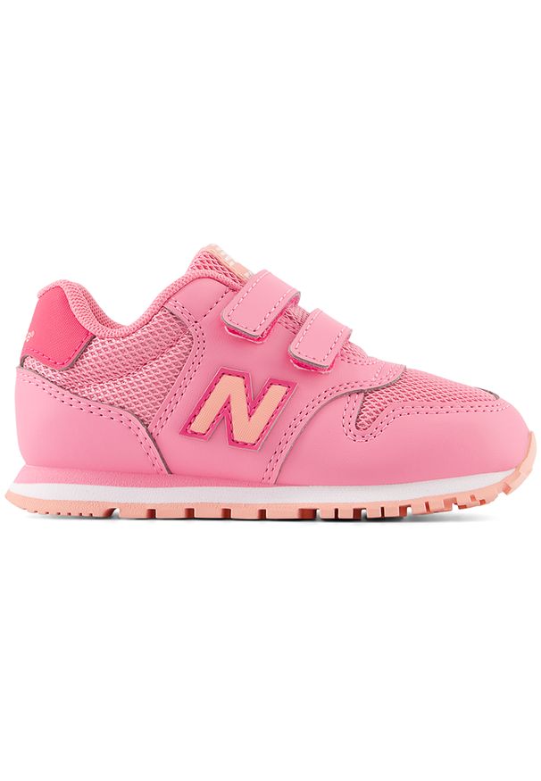 Buty niemowlęce New Balance IV500FPP – różowe. Okazja: na co dzień. Zapięcie: rzepy. Kolor: różowy. Materiał: materiał, syntetyk. Szerokość cholewki: normalna. Wzór: kolorowy