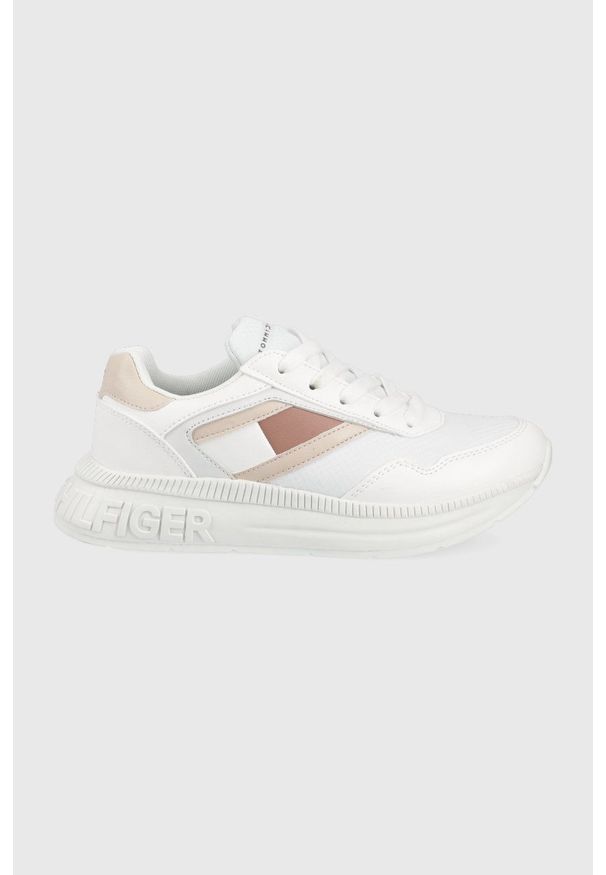 TOMMY HILFIGER - Tommy Hilfiger sneakersy dziecięce kolor biały. Zapięcie: sznurówki. Kolor: biały. Materiał: guma. Obcas: na platformie