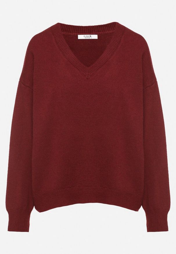 Born2be - Bordowy Sweter z Bawełną Oversize Yorate. Okazja: na co dzień. Typ kołnierza: dekolt w serek. Kolor: czerwony. Materiał: bawełna. Długość rękawa: długi rękaw. Długość: długie. Styl: casual, elegancki, wizytowy
