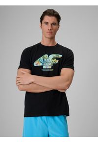 4f - 4F T-shirt regular z nadrukiem męski - czarny S. Okazja: na co dzień. Kolor: czarny. Materiał: materiał, bawełna. Długość: długie. Wzór: nadruk. Sezon: lato. Styl: klasyczny, casual #1