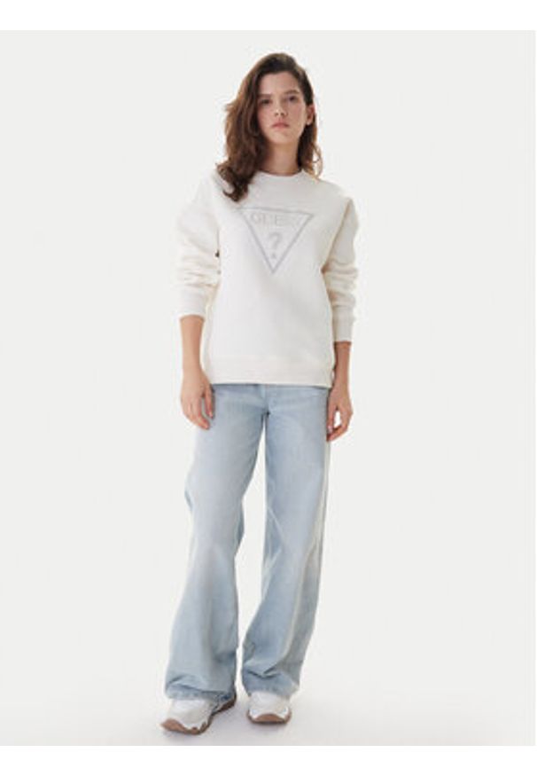 Guess Bluza W6RQ16 KB681 Écru Regular Fit. Materiał: syntetyk, bawełna