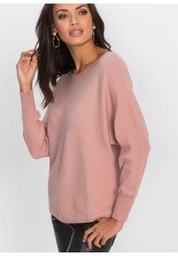 Sweter w prążek "oversize" bonprix dymny różowy melanż nowy. Kolor: różowy. Wzór: melanż, prążki #7