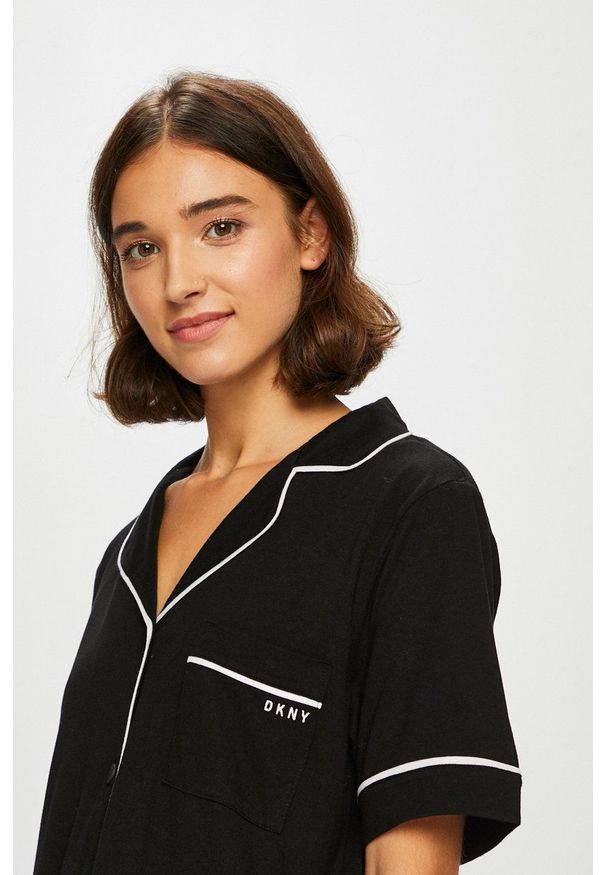 DKNY - Dkny - Piżama. Kolor: czarny. Materiał: dzianina. Długość: długie