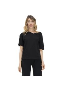 LEONE 1947 APPAREL - Damski T-shirt z dekoltem w kształcie litery V w kolorach ziemi. Typ kołnierza: dekolt w kształcie V. Kolor: czarny. Materiał: tkanina. Sport: fitness