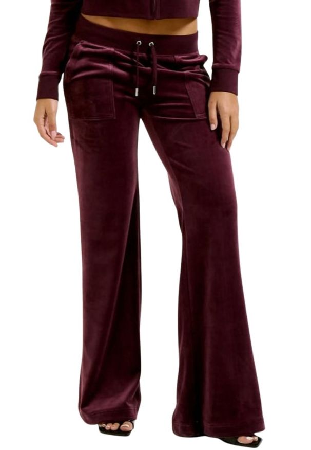 Juicy Couture - JUICY COUTURE Śliwkowe spodnie dresowe damskie Layla Low Rise, Rozmiar XS. Stan: obniżony. Kolor: fioletowy. Materiał: dresówka