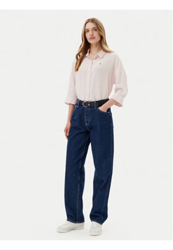 TOMMY HILFIGER - Tommy Hilfiger Koszula WW0WW46169 Różowy Loose Fit. Kolor: różowy. Materiał: len