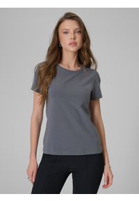 4f - 4F T-shirt slim gładki damski - szary XL. Okazja: na co dzień. Kolor: szary. Materiał: dzianina, elastan, bawełna. Wzór: gładki. Styl: casual, klasyczny #1