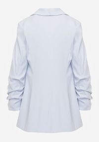 Born2be - Niebieska Pudełkowa Marynarka bez Zapięcia z Marszczeniami na Rękawach Annaloa. Okazja: na co dzień, do pracy. Kolor: niebieski. Materiał: jeans, materiał. Styl: elegancki, casual, wizytowy #2