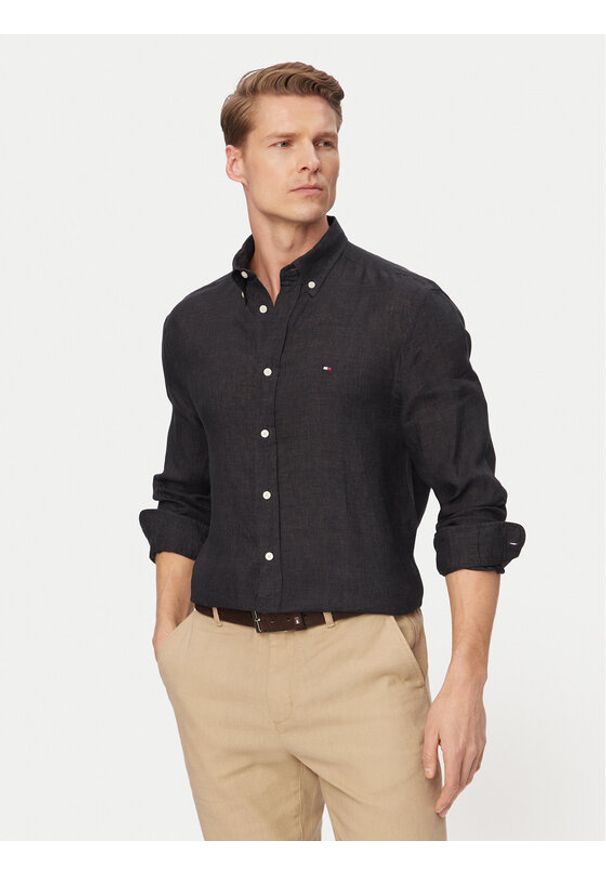 TOMMY HILFIGER - Tommy Hilfiger Koszula MW0MW41530 Czarny Regular Fit. Kolor: czarny. Materiał: len