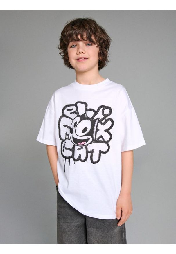 Sinsay - Koszulka z nadrukiem FELIX THE CAT - biały. Kolor: biały. Wzór: nadruk