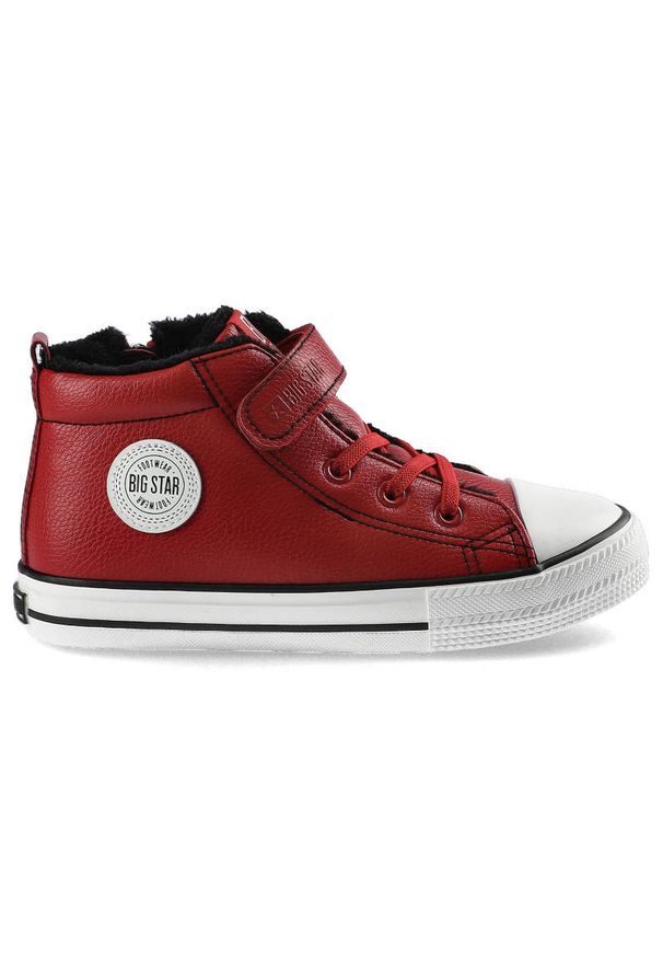 Big-Star - Czerwone Trampki Big Star Dziecięce Ocieplane Buty. Zapięcie: rzepy. Kolor: czerwony. Materiał: futro, skóra ekologiczna, syntetyk, guma. Szerokość cholewki: normalna. Wzór: aplikacja. Styl: młodzieżowy