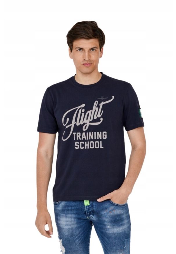 Aeronautica Militare - AERONAUTICA MILITARE Granatowy bawełniany t-shirt męski, Rozmiar XXL. Kolor: niebieski. Materiał: bawełna. Długość rękawa: krótki rękaw. Długość: krótkie