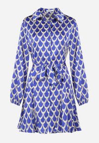 Born2be - Niebieska Koszulowa Sukienka z Wiązanym Paskiem Atheneta. Kolor: niebieski. Materiał: materiał. Wzór: nadruk. Typ sukienki: koszulowe #2