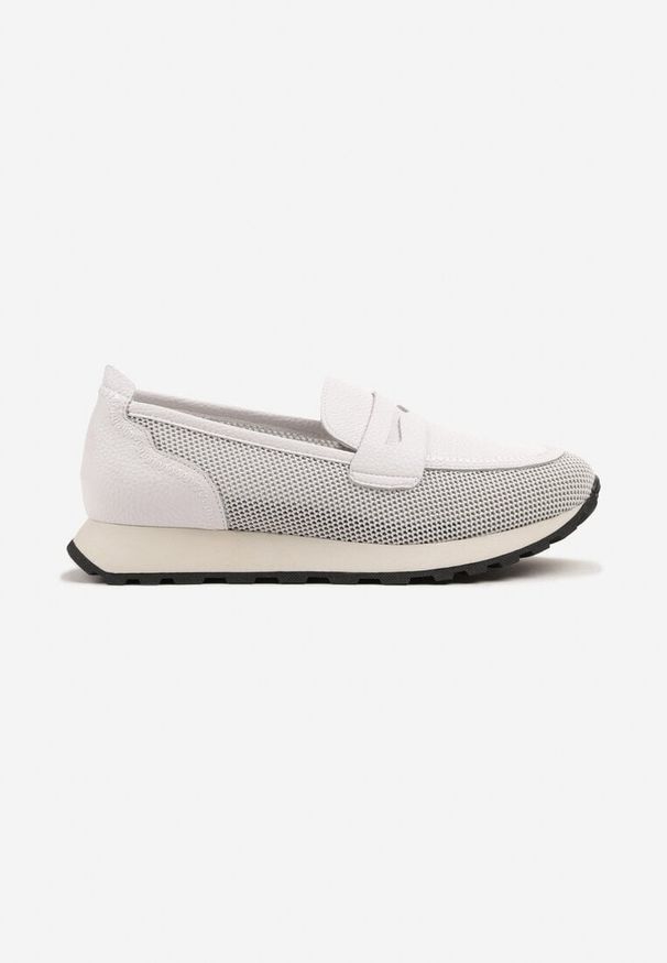 Born2be - Białe Skórzane Półbuty Mokasyny Aroti. Okazja: na co dzień. Kolor: biały. Materiał: skóra. Styl: elegancki, casual, klasyczny