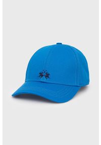 La Martina czapka gładka. Kolor: niebieski. Wzór: gładki