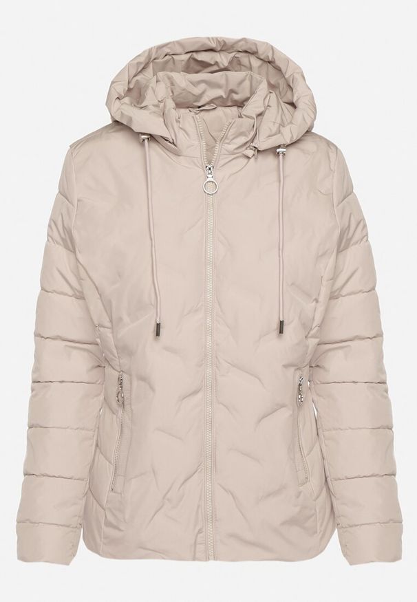 Born2be - Ciemnobeżowa Przejściowa Kurtka z Pikowanymi Przeszyciami i Odpinanym Kapturem Olunea. Okazja: na co dzień, na spacer. Kolor: beżowy. Materiał: jeans, poliester. Styl: elegancki, casual