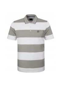 Koszulka Polo - Męska - Pako Jeans - Biało-Beżowe Pasy. Okazja: na co dzień. Typ kołnierza: polo. Kolor: wielokolorowy, beżowy, brązowy. Materiał: bawełna. Wzór: paski, prążki. Styl: casual
