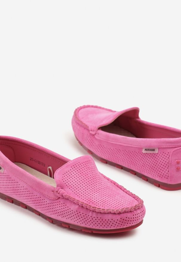 Born2be - Fuksjowe Mokasyny ze Skórzaną Wkładką i Przeszyciami Sileldia. Okazja: na co dzień. Kolor: różowy. Materiał: skóra. Styl: elegancki, casual