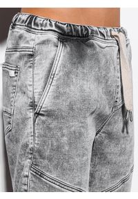 Ombre Clothing - Krótkie spodenki męskie jeansowe W219 - szare - XXL. Kolor: szary. Materiał: jeans. Długość: krótkie. Wzór: aplikacja #6