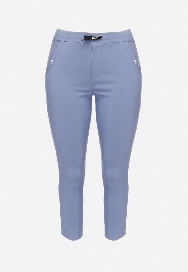 Born2be - Niebieskie Spodnie z Nogawkami 7/8 i Kieszeniami Gavotta. Okazja: na co dzień. Kolekcja: plus size. Kolor: niebieski. Materiał: satyna. Styl: elegancki, casual