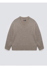 Big-Star - Sweter damski v-neck z dodatkiem wełny brązowy Violina 804. Okazja: do pracy, na co dzień. Kolor: brązowy. Materiał: wełna. Wzór: ze splotem, jednolity. Styl: klasyczny, casual