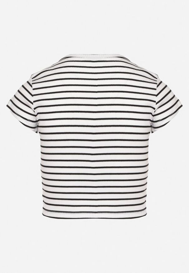 Born2be - Biało-Czarny Bawełniany T-shirt Koszulka z Krótkim Rękawem i Wycięciem przy Dekolcie Zolianara. Kolor: biały. Materiał: bawełna. Długość rękawa: krótki rękaw. Długość: krótkie. Sezon: lato