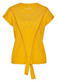 Shirt z przewiązaniem bonprix żółty szafranowy. Kolor: żółty #1
