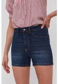 JDY - Jacqueline de Yong Szorty jeansowe damskie kolor granatowy gładkie high waist. Okazja: na co dzień. Stan: podwyższony. Kolor: niebieski. Materiał: jeans. Wzór: gładki. Styl: casual