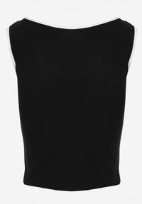 Born2be - Czarny Bawełniany Top w Prążki z Guzikami przy Dekolcie Bervise. Okazja: na co dzień. Kolor: czarny. Materiał: bawełna. Wzór: prążki. Styl: casual #2