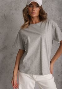Renee - Szary Bawełniany T-shirt o Kroju Oversize Neduna. Okazja: na co dzień. Kolor: szary. Materiał: bawełna. Styl: casual, elegancki #2