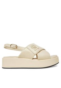 TOMMY HILFIGER - Tommy Hilfiger Sandały Th Logo Hw Padded Leather Sandal FW0FW08808 Beżowy. Kolor: beżowy. Materiał: skóra