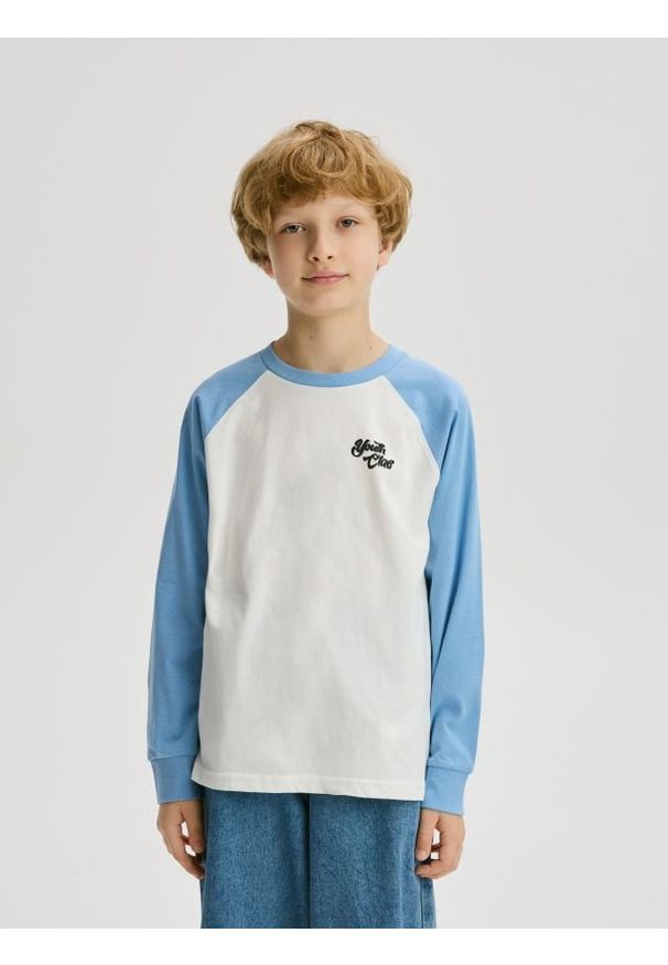 Reserved - Bawełniany longsleeve - jasnoniebieski. Kolor: niebieski. Materiał: bawełna. Długość rękawa: długi rękaw