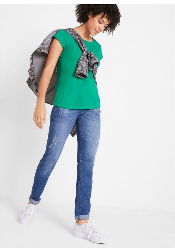 bonprix - Shirt bawełniany, krótki rękaw. Kolor: zielony. Materiał: bawełna. Długość rękawa: krótki rękaw. Długość: krótkie