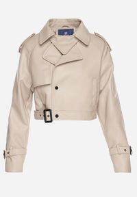 Born2be - Beżowa Kurtka Ramoneska o Krótkim Fasonie Typu Trencz Nilanelia. Kolor: beżowy. Materiał: jeans. Długość rękawa: długi rękaw. Długość: krótkie. Styl: klasyczny, elegancki #5