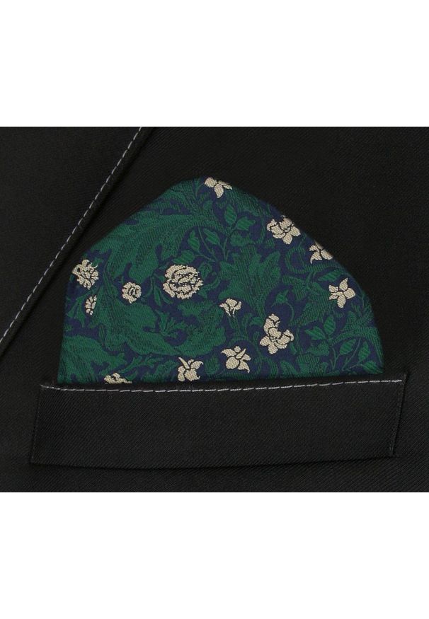 Męska, Elegancka Poszetka - Alties - Zielone Kwiaty. Kolor: zielony. Materiał: poliester. Wzór: kwiaty