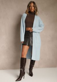 Renee - Niebieski Długi Kardigan Niezapinany z Bawełną Ferrive. Okazja: na co dzień. Kolor: niebieski. Materiał: bawełna. Długość: długie. Styl: casual #4