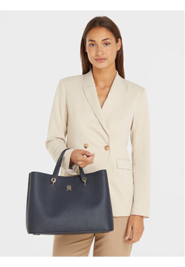 TOMMY HILFIGER - Tommy Hilfiger Torebka Th Emblem Satchel AW0AW15177 Granatowy. Kolor: niebieski. Materiał: skórzane