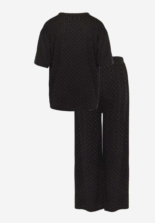 Born2be - Czarny Komplet Oversize z Cyrkoniami T-shirt i Spodnie Arnatea. Kolor: czarny. Wzór: aplikacja