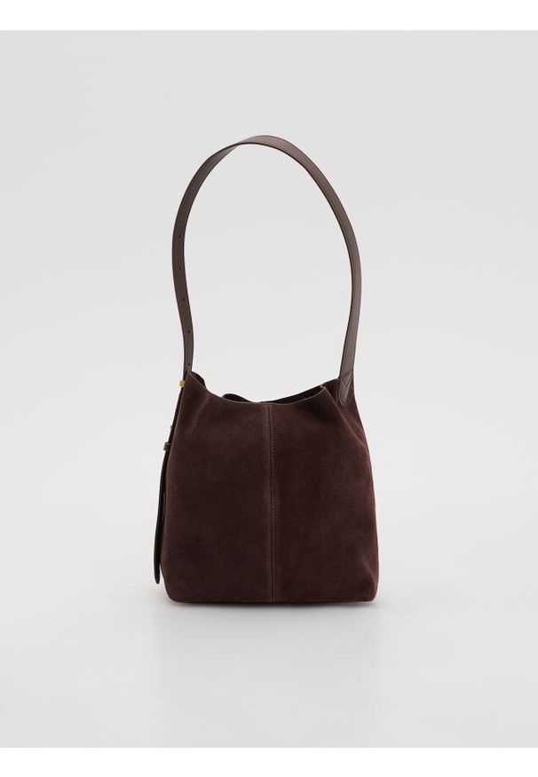 Reserved - Zamszowa torebka hobo - ciemnobrązowy. Kolor: brązowy. Materiał: zamszowe