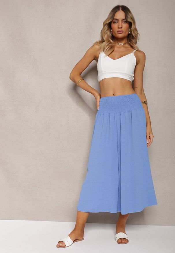 Renee - Niebieskie Spodnie Szerokie Luźne High Waist Inestria. Stan: podwyższony. Kolor: niebieski
