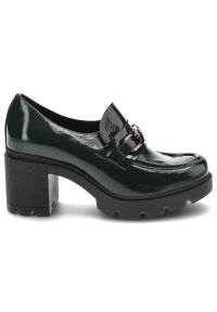 Zielone Półbuty Lemar Wygodne Skórzane Buty. Okazja: na co dzień. Kolor: zielony. Materiał: skóra. Wzór: aplikacja. Obcas: na obcasie. Styl: casual, elegancki. Wysokość obcasa: średni #6