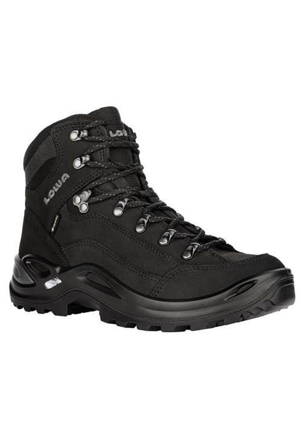 Buty trekkingowe damskie Lowa Renegade Mid Gtx. Wysokość cholewki: za kostkę. Kolor: czarny. Materiał: skóra. Szerokość cholewki: normalna