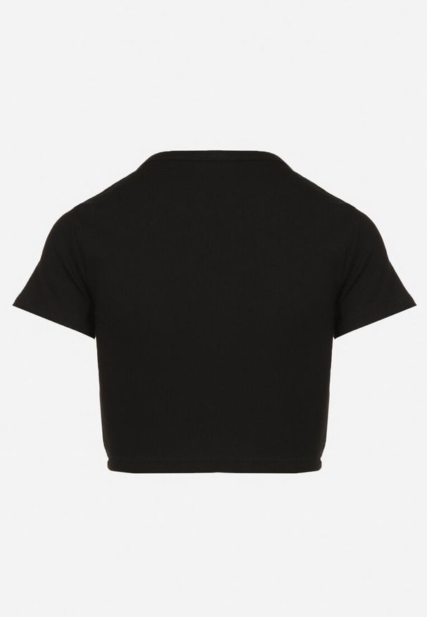 Born2be - Czarny Bawełniany Prążkowany T-shirt Nelzedi. Okazja: na co dzień. Kolor: czarny. Materiał: bawełna, prążkowany. Styl: elegancki, casual
